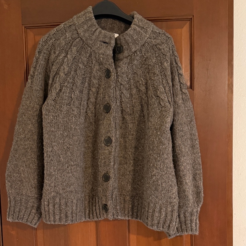 Madewell Heathered Brown Cable Knit Cardigan